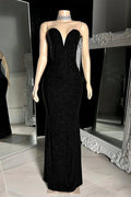 Charming Long Black V-neck Sleeveless Mermaid Prom Dress WIth Beading by misshow.com