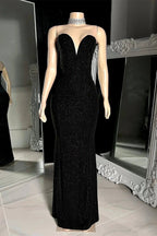 Charming Long Black V-neck Sleeveless Mermaid Prom Dress WIth Beading by misshow.com