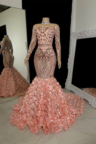 Vestido de fiesta encantador de sirena con mangas largas y flores