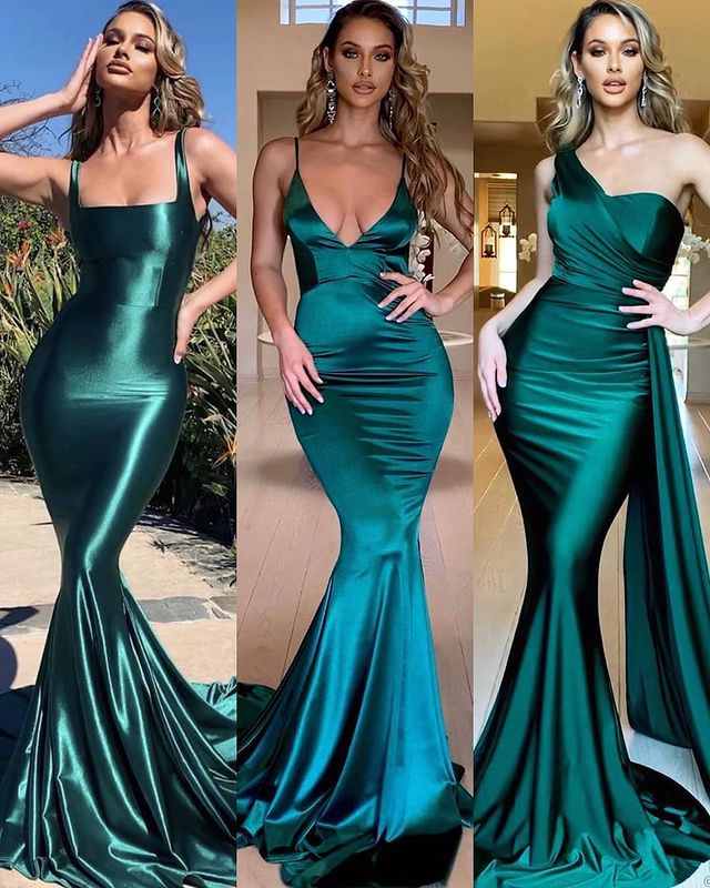 Charming Long Mermaid One Shoulder Green Prom Dress With Side Train Main Image