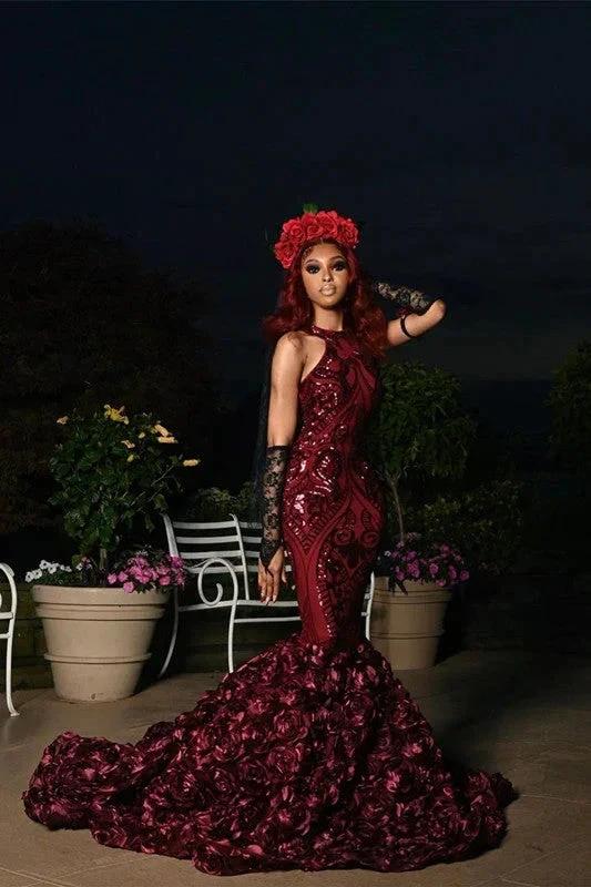 Charming Long Mermaid Sleeveless High Collar Prom Dress by misshow.com