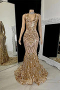 Charming Long Mermaid V-neck Sleeveless Prom Dress With Applique by misshow.com