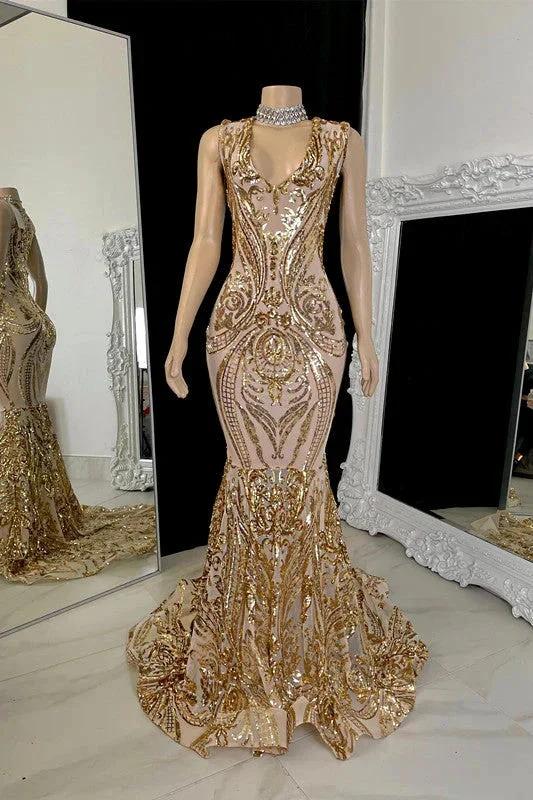 Charming Long Mermaid V-neck Sleeveless Prom Dress With Applique by misshow.com