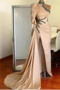 Charming Long One Shoulder Beading Long Sleeve Split Prom Dress With Train by misshow.com