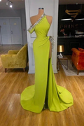 Charming Long One Shoulder Sleeveless Sequined Prom Dress With Slit by misshow.com