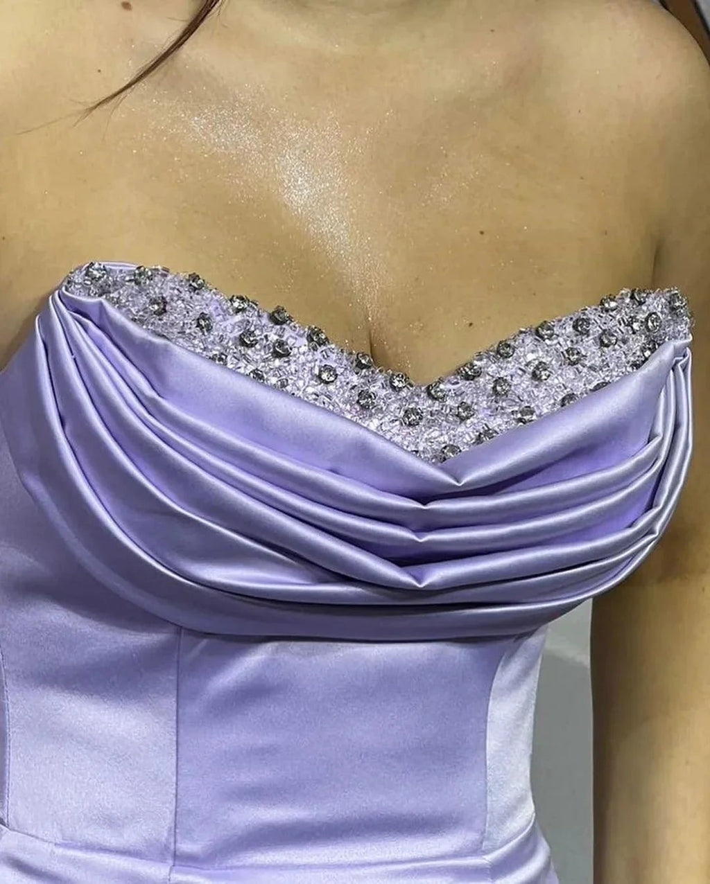 Charming Long Satin Sleeveless Strapless Mermaid Prom Dress With Rhinestone by misshow.com
