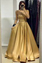 Charming Long Satin Strapless Sleevesless A-Line Prom Dress With Beading by misshow.com