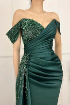 Charming Long Satin Sweetheart Portrait Prom Dresses With Ruched by misshow.com