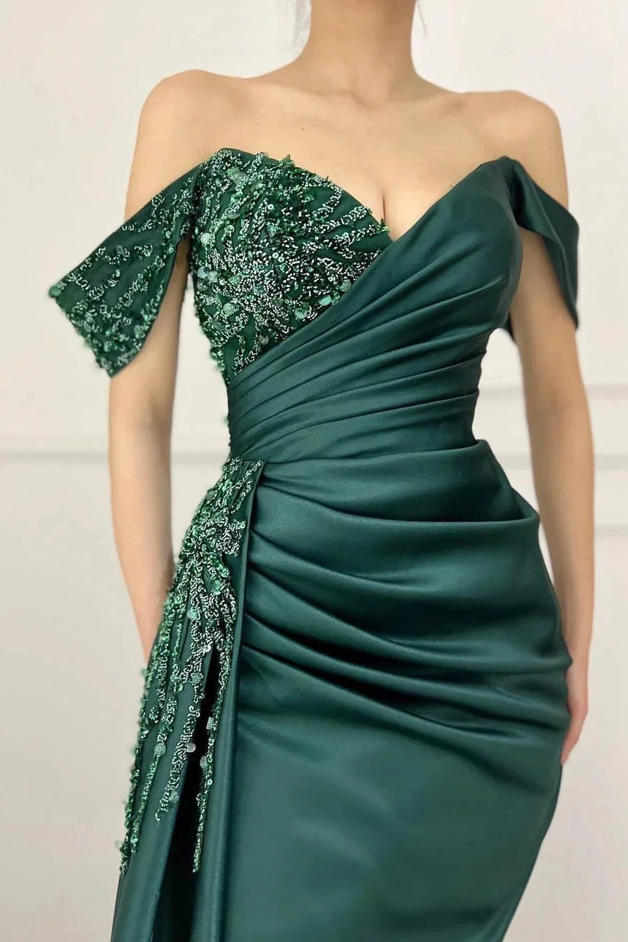 Charming Long Satin Sweetheart Portrait Prom Dresses With Ruched by misshow.com