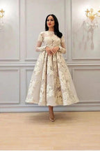 Charming Long Sleeves Floral A-line Evening Dress Ankle Length Party Dress by misshow.com