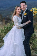 Charming Long Sleeves V-Neck Garden Lace A-Line Wedding Dress by misshow.com