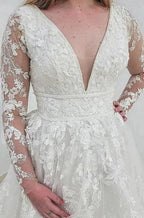 Charming Long Sleeves V-Neck Garden Lace A-Line Wedding Dress by misshow.com