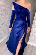 Charming Long Strapless A-Line Split Front Prom Dress With Long Sleeves