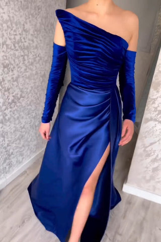 Charming Long Strapless A-Line Split Front Prom Dress With Long Sleeves