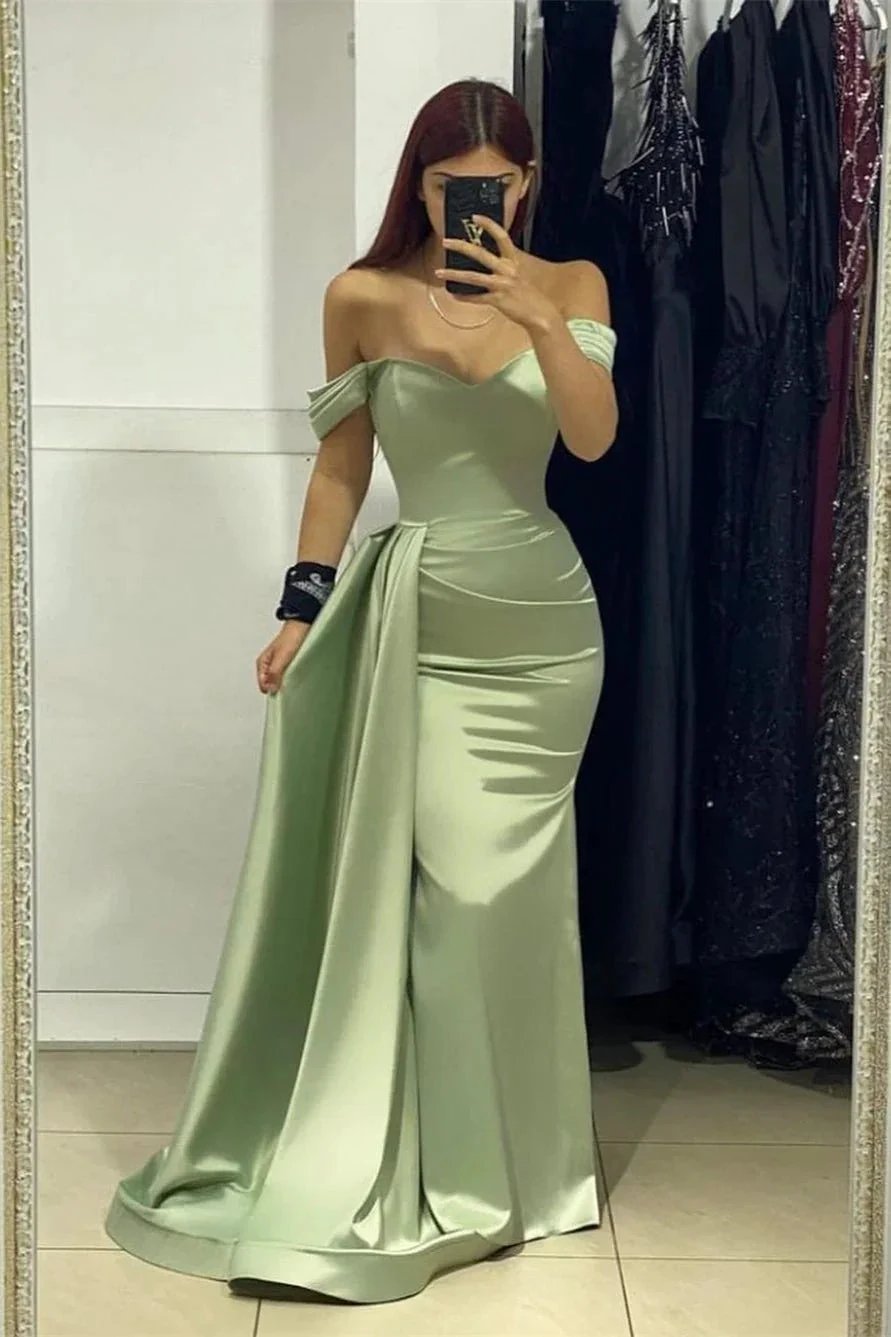 Charming Long Sweetheart Off The Shoulder Satin Column Mermaid Prom Dress by misshow.com