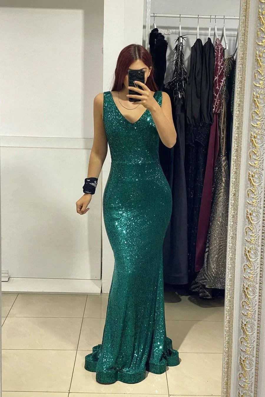 Charming Long V-neck Sleeveless Mermaid Prom Dress With Beaing by misshow.com