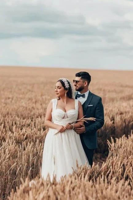 Charming Long White A-line Tulle Sleeveless Wedding Dress with Lace by misshow.com