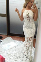 Charming Mermaid Brush Train Sexy Ivory Wedding Dres by misshow.com