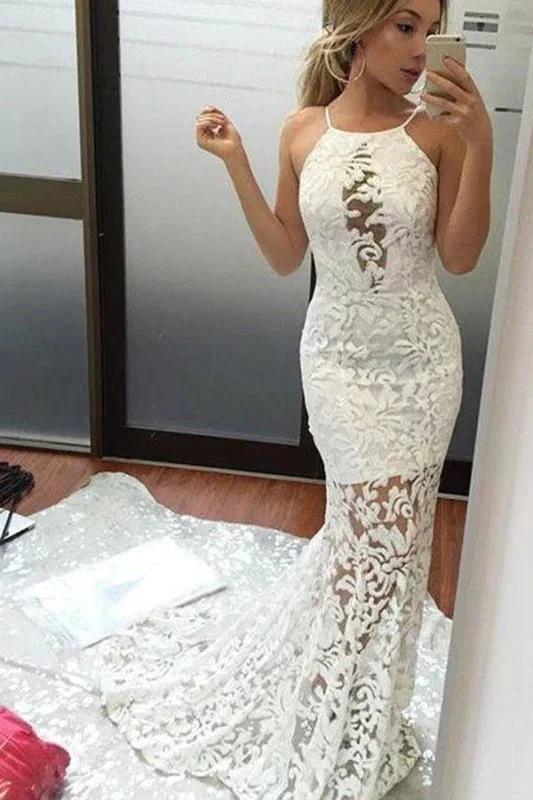 Charming Mermaid Brush Train Sexy Ivory Wedding Dres by misshow.com