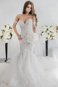 Charming Mermaid Style Off-the-Shoulder Sweep Train Lace Elegant Wedding Dresses by misshow.com