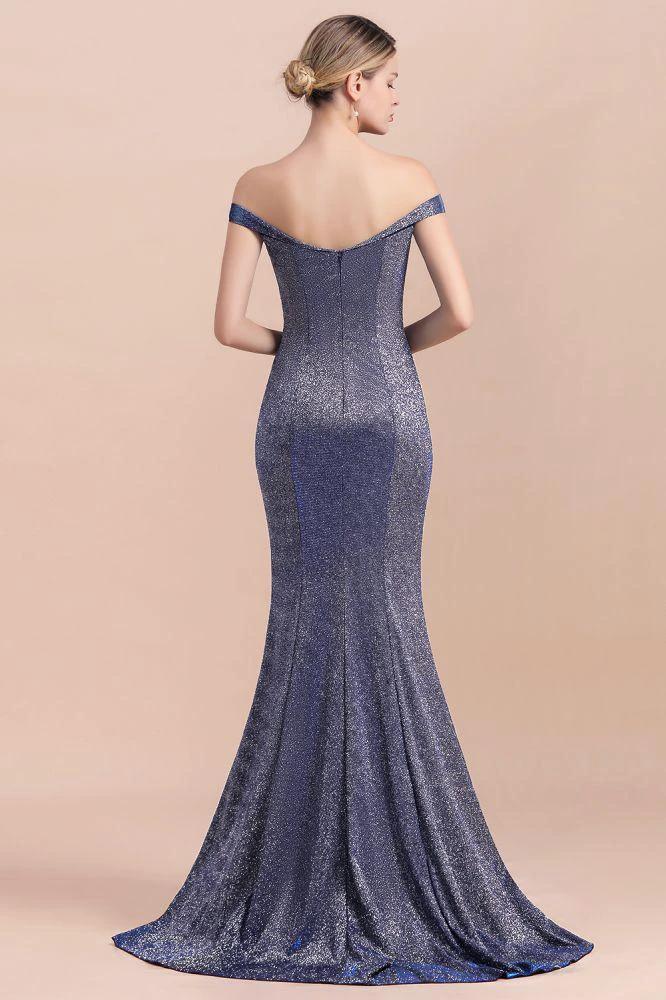 Charming Off-the-Shoulder Bright Silk Mermaid Evening Maxi Gown Floor Length Slim Prom Party Dress by misshow.com