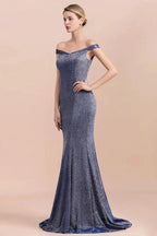 Charming Off-the-Shoulder Bright Silk Mermaid Evening Maxi Gown Floor Length Slim Prom Party Dress by misshow.com