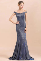 Charming Off-the-Shoulder Bright Silk Mermaid Evening Maxi Gown Floor Length Slim Prom Party Dress by misshow.com