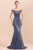 Charming Off-the-Shoulder Bright Silk Mermaid Evening Maxi Gown Floor Length Slim Prom Party Dress by misshow.com