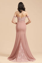 Charming Off the Shoulder Lace Mermaid Party Gown Slim Bridesmaid Dress
