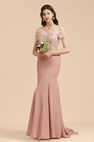 Charming Off the Shoulder Lace Mermaid Party Gown Slim Bridesmaid Dress