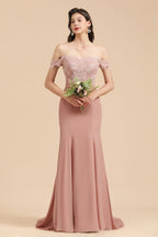 Charming Off the Shoulder Lace Mermaid Party Gown Slim Bridesmaid Dress