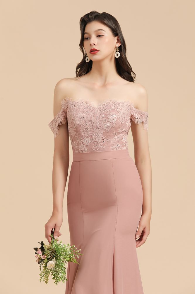 Charming Off the Shoulder Lace Mermaid Party Gown Slim Bridesmaid Dress