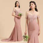 Charming Off the Shoulder Lace Mermaid Party Gown Slim Bridesmaid Dress