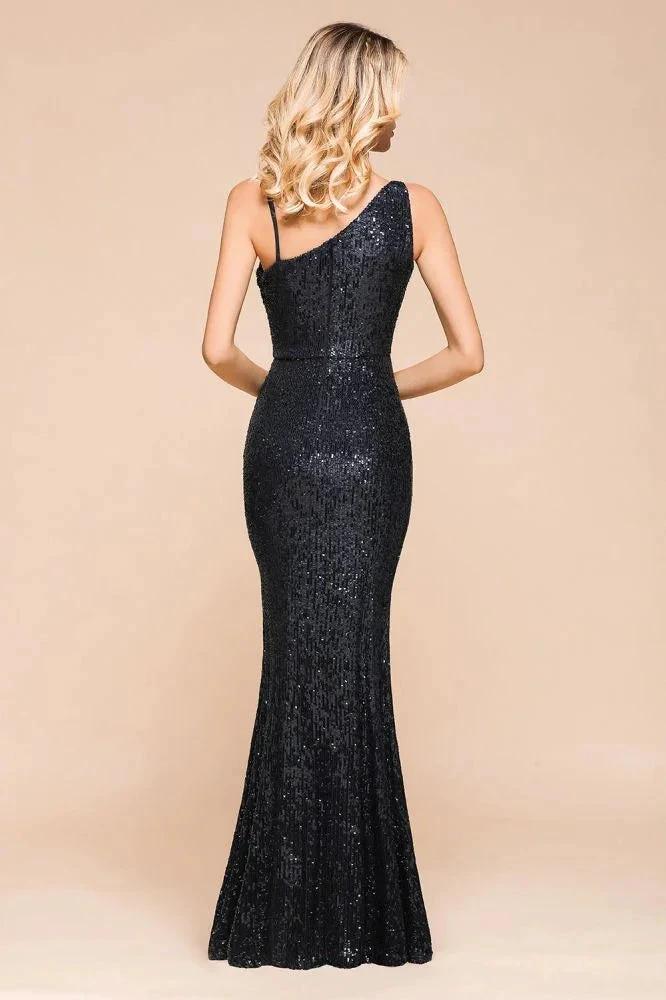 Charming One Shoulder Glitter Sequins Evening Prom Dress Side Split Party Gown by misshow.com