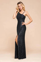 Charming One Shoulder Glitter Sequins Evening Prom Dress Side Split Party Gown by misshow.com