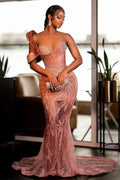 Charming One Shoulder Mermaid Prom Dress Glitter Sequins Pearl Sweetheart Evening Dress by misshow.com