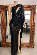 Charming One Shoulder Split Front Long Mermaid Prom Dress by misshow.com
