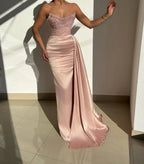 Charming Pink Strapless Sequined Satin Prom Dress with Ruffles by misshow.com