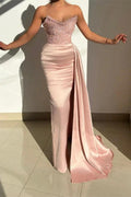 Charming Pink Strapless Sequined Satin Prom Dress with Ruffles by misshow.com