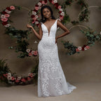 Charming Portrait Sleeveless Lace Mermaid Wedding Dress by misshow.com