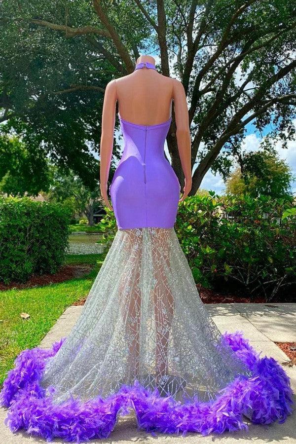 Charming Purple Long Mermaid Halter Satin Tulle Prom Dress by BIZTUNNEL