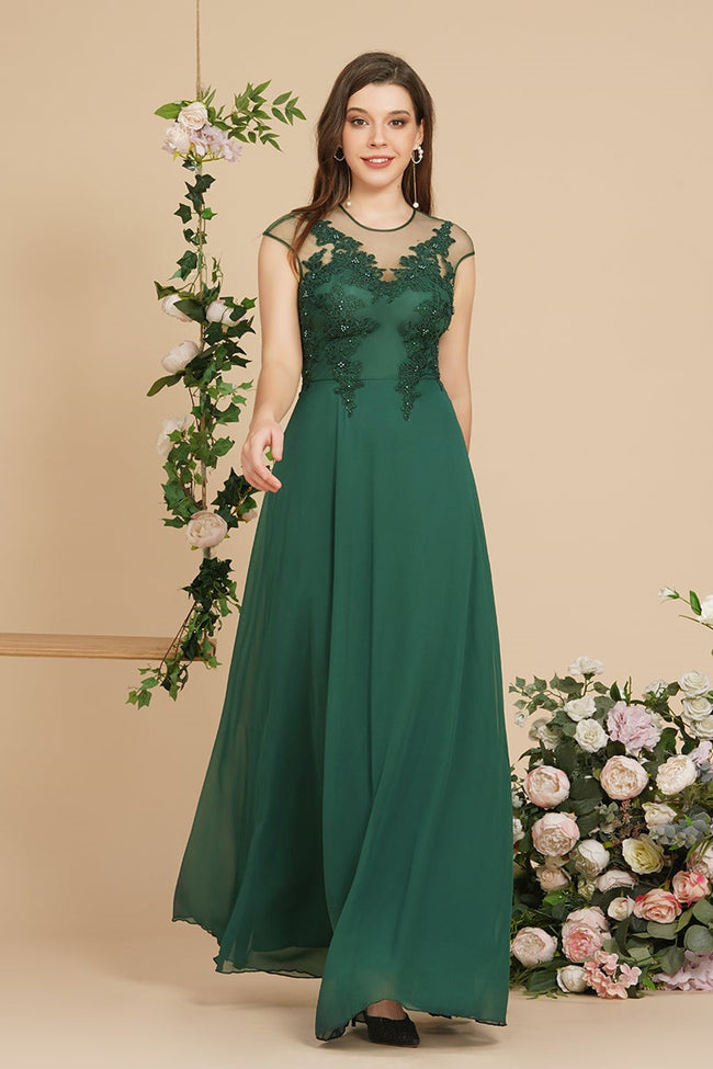 Charming Sleeveless Beadings Aline Evening Maxi Dress Cap Sleeves Bridesmaid Dress Hover Image