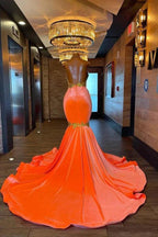 Charming Sleeveless Halter Backless Mermaid Prom Dress With Gold Beading by misshow.com