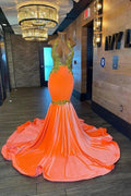 Charming Sleeveless Halter Backless Mermaid Prom Dress With Gold Beading by misshow.com