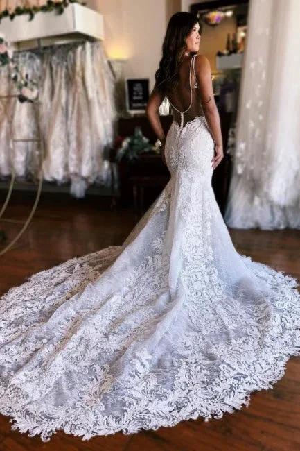 Charming Sleeveless Spaghetti Straps Floor Length Mermaid Wedding Dress by misshow.com