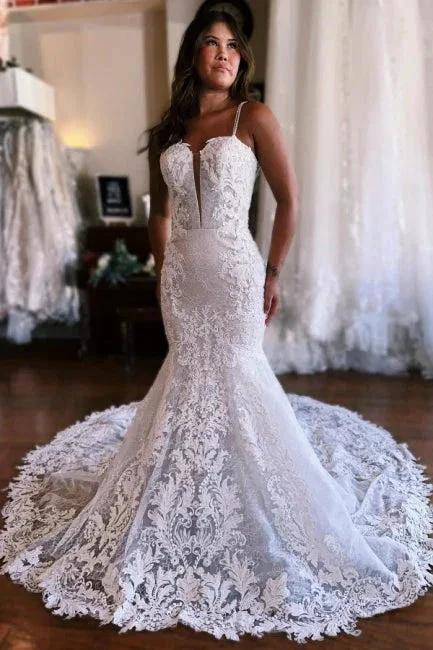 Charming Sleeveless Spaghetti Straps Floor Length Mermaid Wedding Dress by misshow.com