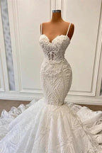 Charming Sleeveless Spaghetti Straps Mermaid Wedding Dress with Ruffles by misshow.com