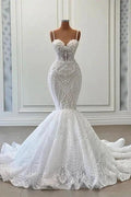 Charming Sleeveless Spaghetti Straps Mermaid Wedding Dress with Ruffles by misshow.com