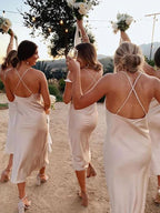 Charming Spaghetti Straps Champagne Silk Satin Bridesmaid Dresses BD079 by pgmdress