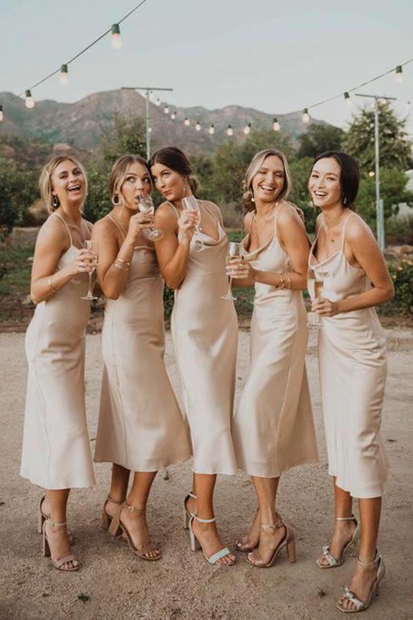 Charming Spaghetti Straps Champagne Silk Satin Bridesmaid Dresses BD079 by pgmdress